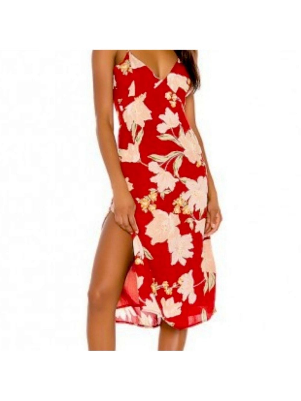 Amuse Society- Red Tropical Floral Summer Dress  Midi, boho M